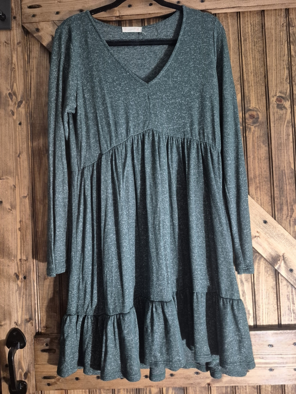 V-Neck Tiered Long-Sleeve Midi Dress in Teal